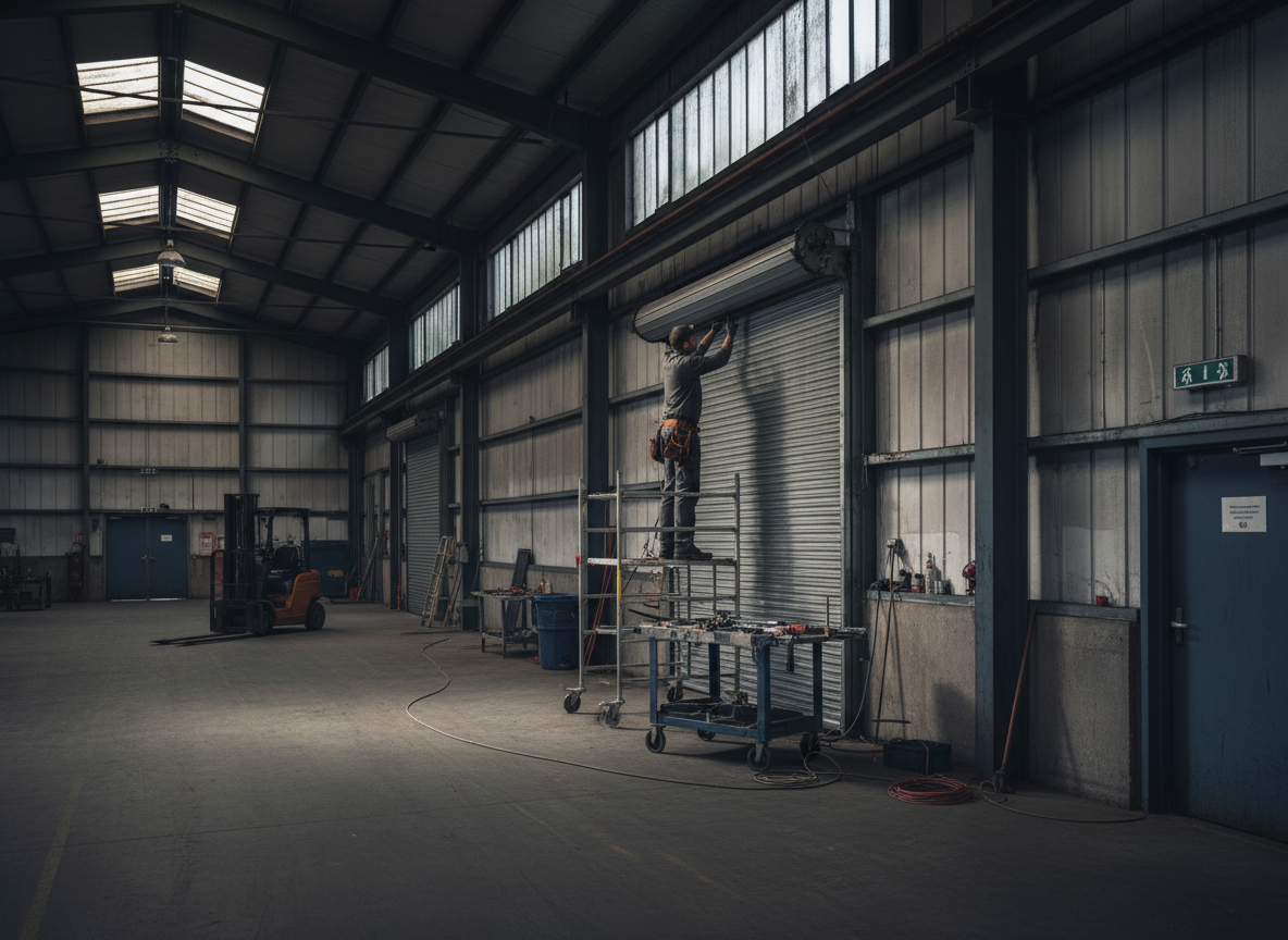 Professional commercial contractor tradesperson at work in a commercial retail environment